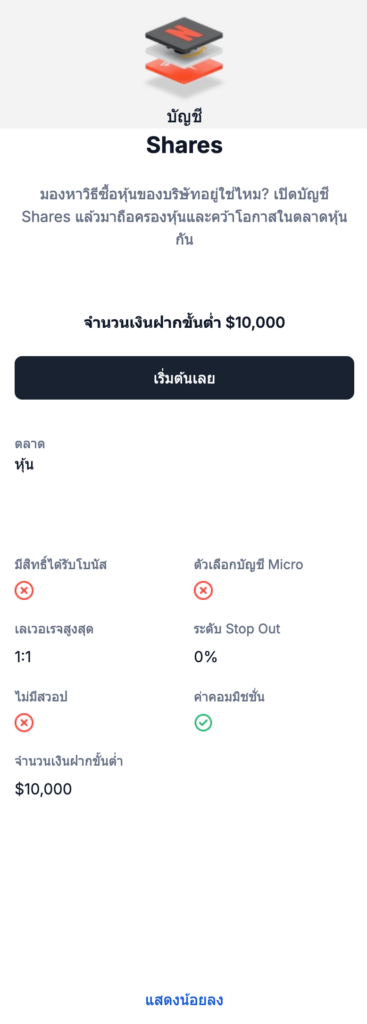 บัญชี Shares XM