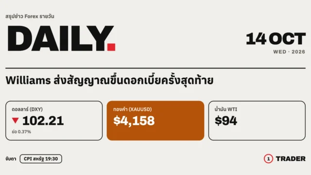สรุปข่าว Forex 14 ต.ค. 69 | Williams ส่งสัญญาณขึ้นดอกเบี้ยครั้งสุดท้าย ดอลลาร์ย่อ รอ CPI
