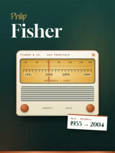 ตราสัญลักษณ์ Philip Fisher ภาพประกอบวิทยุยุค 1950 หน้าปัดหมุนไปปี 1955